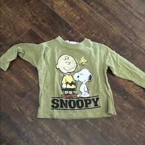 Zara 2-3 years snoopy Charlie Brown Kids Green Shirt